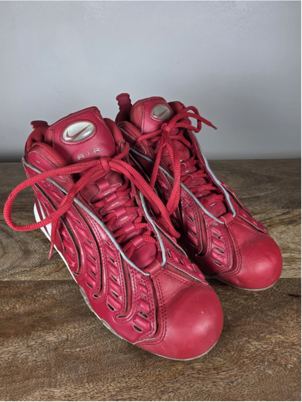 Vintage Nike Zoom Air Baseball Cleats Mens 9.5 Red Leather Metal Spikes Y2K